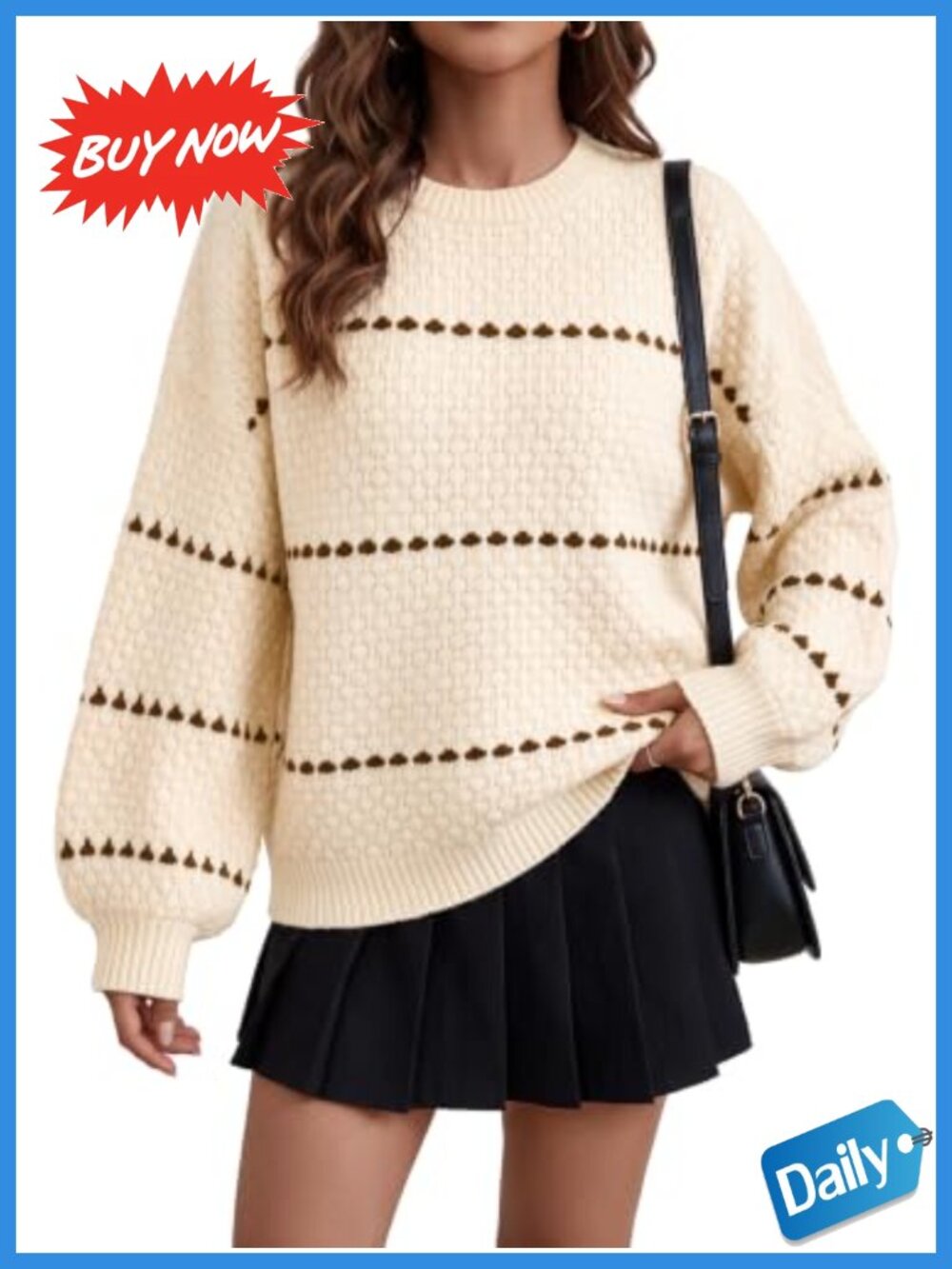 Oversized Chunky Knit Puff Sleeve Pullover Sweater Women